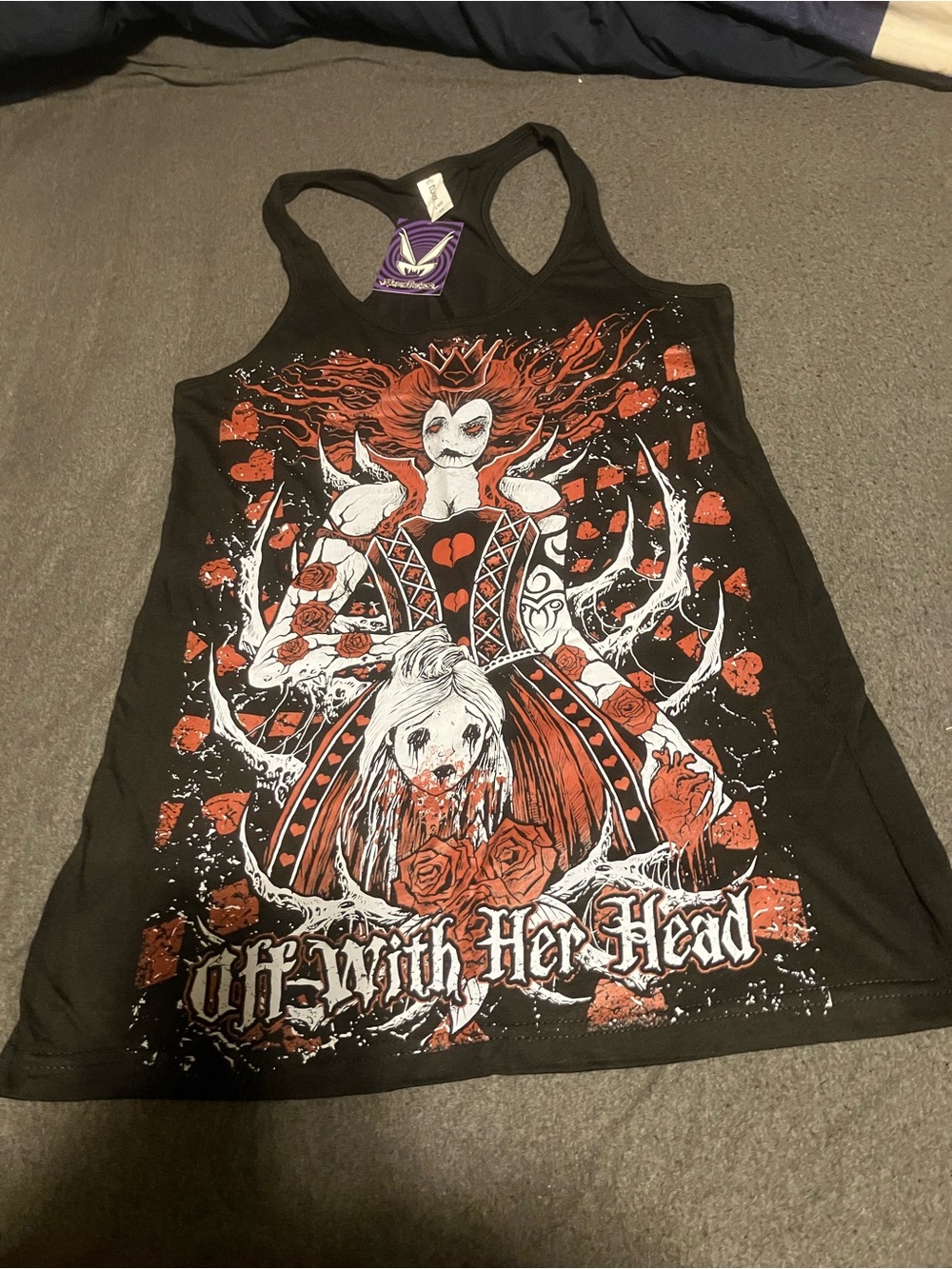 Tultex Black Racerback Tank with Red & White Gothic Queen Graphic
